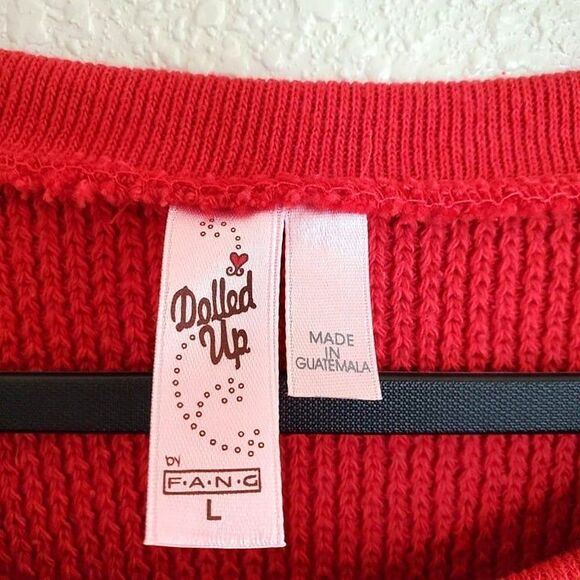 Dolled Up Sweater Studded Crew Neck Waffle Knit  L - Picture 3 of 9